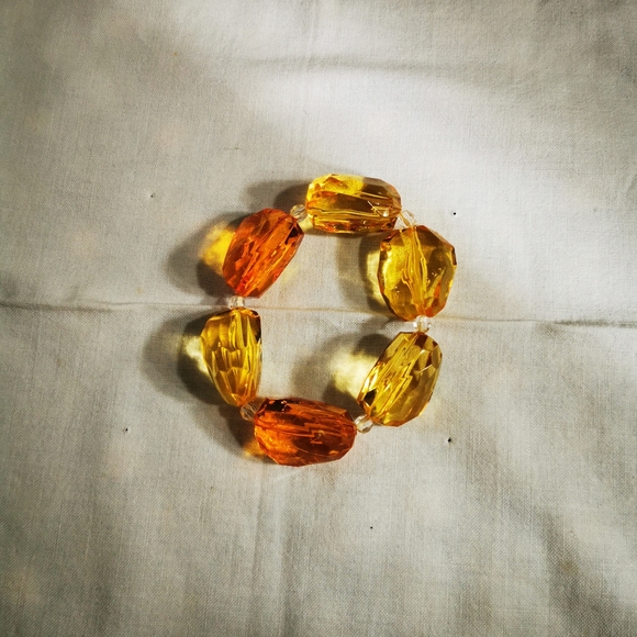 Big Yellow and Orange Plastic Gemstones Stretch Statement Bracelet - Picture 10 of 13